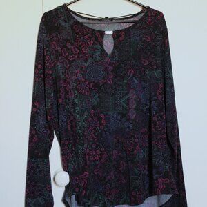 Long-sleeved T by George, Bohemian Pattern, Keyhole Neckline, XL.